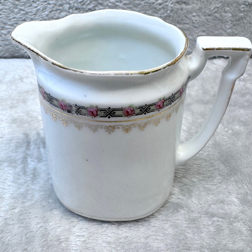 Antique Bavaria Porcelain Creamer‎ Pink Rose Gold Gilt Germany 1900s Cottagecore